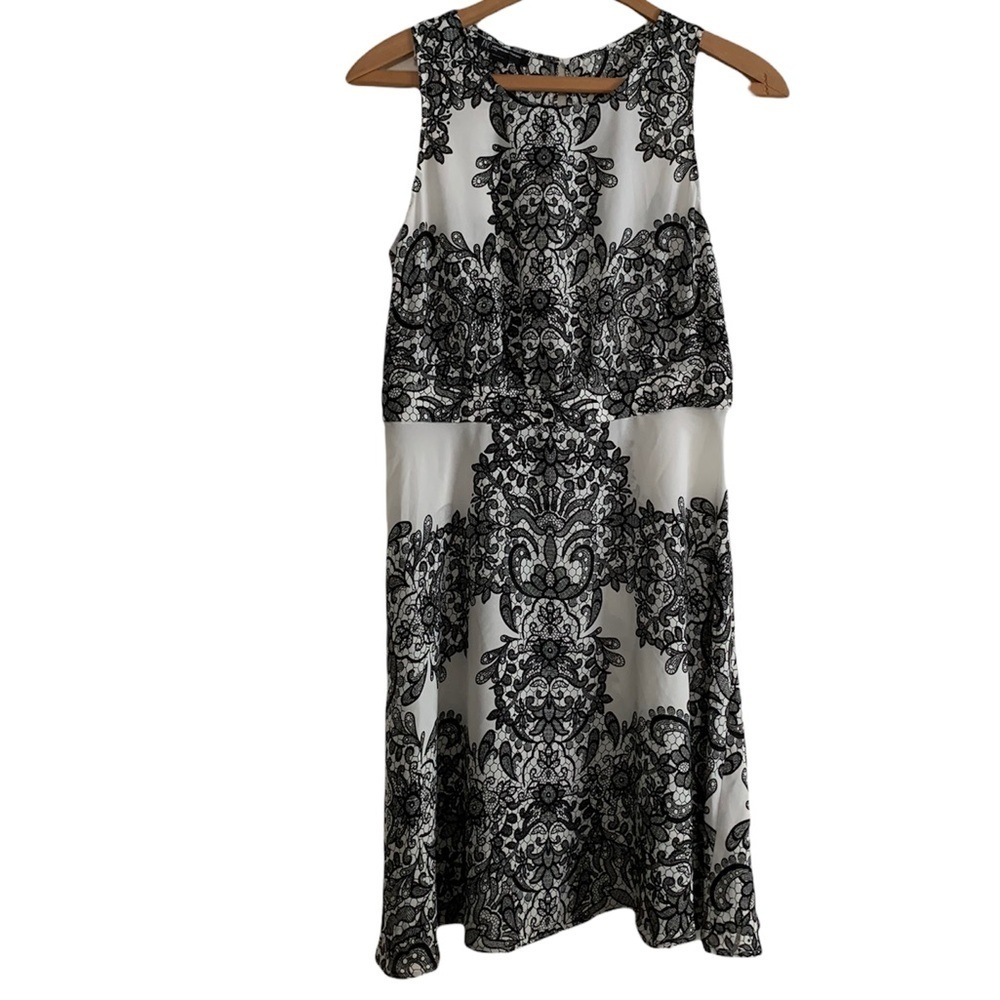 INC International Concepts Black and White Sheer Sleeveless Dress Size 10P